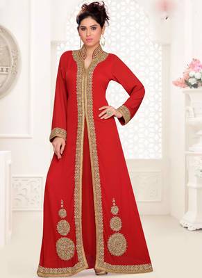 Maroon embroidered georgette islamic kaftans With Scarves Sun-proof hijab 1