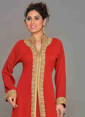 Maroon embroidered georgette islamic kaftans With Scarves Sun-proof hijab 2