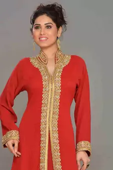 Maroon embroidered georgette islamic kaftans With Scarves Sun-proof hijab