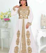 White embroidered georgette islamic kaftans With Sun-proof hijab.