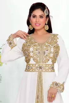 White embroidered georgette islamic kaftans With Sun-proof hijab