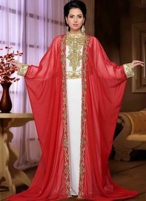 Maroon embroidered georgette islamic kaftan 1