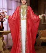 Maroon embroidered georgette islamic kaftan