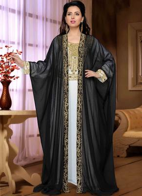 Black embroidered georgette islamic kaftan 1