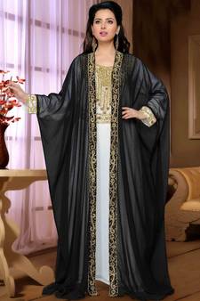 Black embroidered georgette islamic kaftan