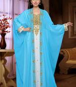 Turquoise embroidered georgette islamic kaftan