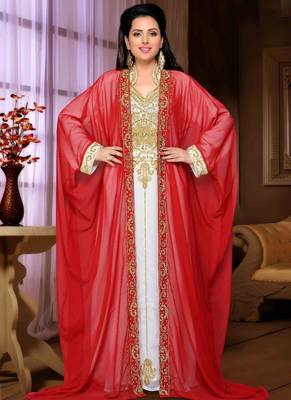 Maroon embroidered georgette islamic kaftan 1