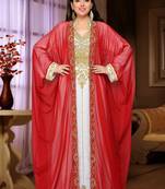 Maroon embroidered georgette islamic kaftan