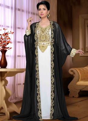 Black embroidered georgette islamic kaftan 1