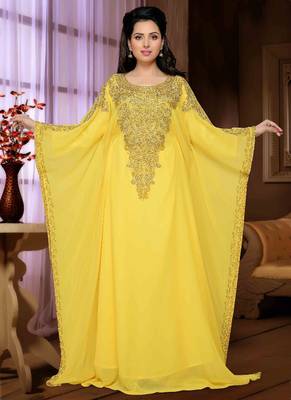 Yellow embroidered georgette islamic kaftan 1