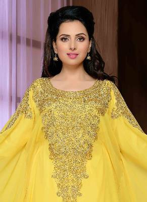 Yellow embroidered georgette islamic kaftan 2