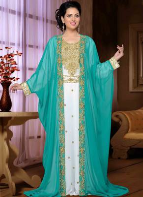 Sea-green embroidered georgette islamic kaftan 1