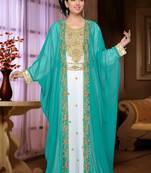 Sea-green embroidered georgette islamic kaftan