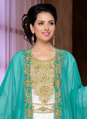 Sea-green embroidered georgette islamic kaftan 2