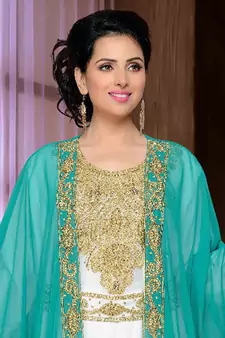 Sea-green embroidered georgette islamic kaftan