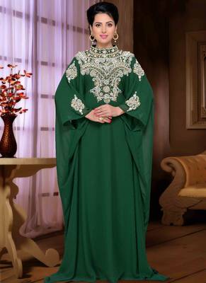 Green embroidered georgette islamic kaftan 1