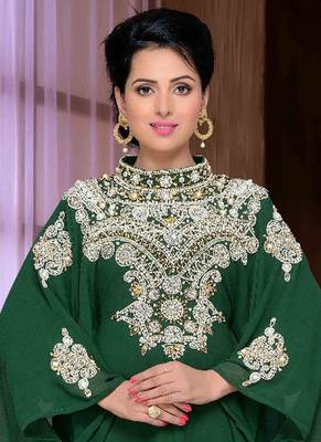 Green embroidered georgette islamic kaftan 2