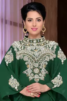 Green embroidered georgette islamic kaftan