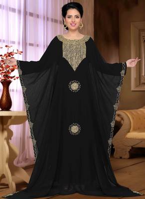Black embroidered georgette islamic kaftan 1