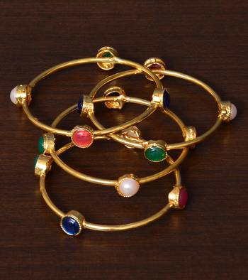 Multi-colored Stone Embellished Two Pairs of Bangles for Women 1