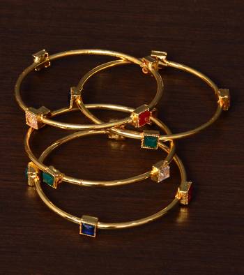 Stone Embellished Two Pairs of Designer Bangles for Women 1