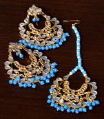 Turquoise Beaded Kundan Embellished Earrings cum Maang Tikka Set