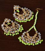 Parrot Beaded Kundan Embellished Earrings cum Maang Tikka Set