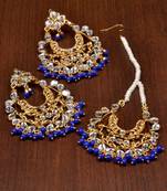 Blue Beaded Kundan Embellished Earrings cum Maang Tikka Set