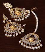 Off-White Pearled Kundan Embellished Designer Earrings Tikka Set