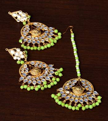 Parrot Beaded Kundan Embellished Designer Earrings Tikka Set 1