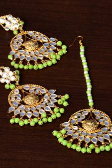 Parrot Beaded Kundan Embellished Designer Earrings Tikka Set