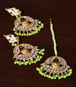 Parrot Beaded Kundan Embellished Designer Earrings Tikka Set