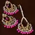 Magenta Beaded Kundan Embellished Earrings cum Maang Tikka Set