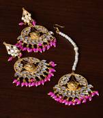Magenta Beaded Kundan Embellished Designer Earrings Tikka Set