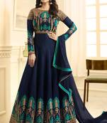 Blue Silk Semi Stitched Embroidery Anarkali Salwar Suit /Gown