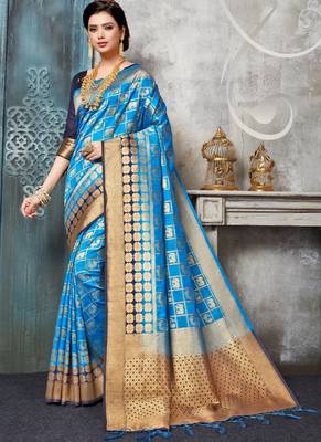 Sky blue woven art silk sarees saree with blouse 1