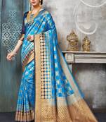 Sky blue woven art silk sarees saree with blouse