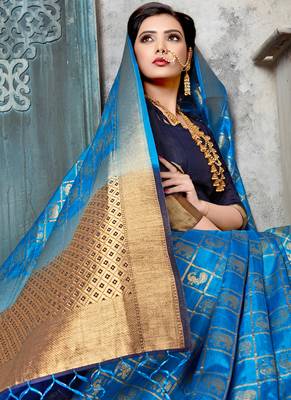 Sky blue woven art silk sarees saree with blouse 2