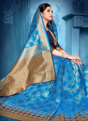 Sky blue woven art silk sarees saree with blouse 3
