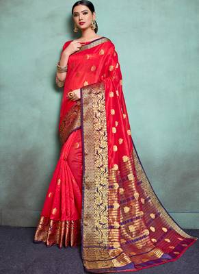 Red woven art silk sarees saree with blouse 1