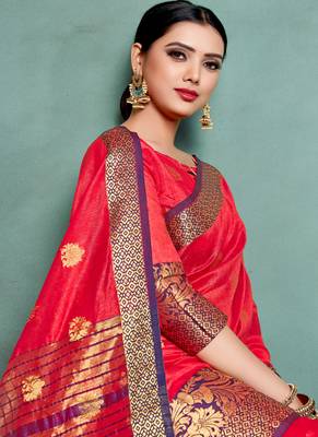 Red woven art silk sarees saree with blouse 2