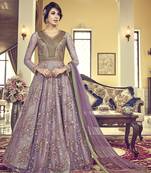 Light-violet embroidered net salwar suits