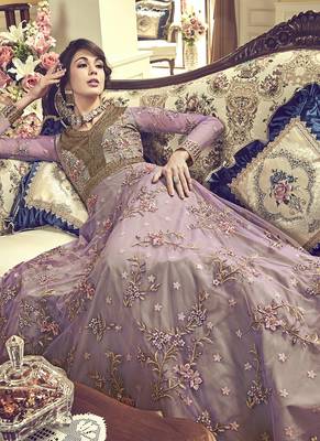 Light-violet embroidered net salwar suits 2