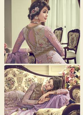 Light-violet embroidered net salwar suits 3