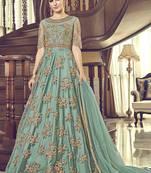 Aqua-Blue Embroidered Net Salwar Suits