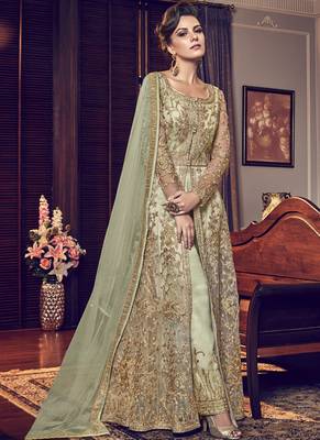 Pastel embroidered net salwar suits 1