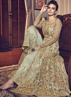 Pastel embroidered net salwar suits 2