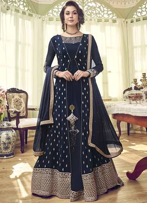 Navy-Blue Embroidered Georgette Salwar Suits 1