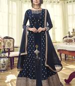 Navy-Blue Embroidered Georgette Salwar Suits