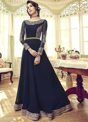 Navy-Blue Embroidered Georgette Salwar Suits 2